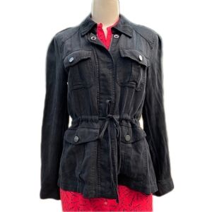 Sanctuary Black Drawstring Waist Black Zip Jacket